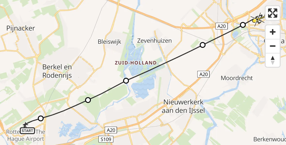 Routekaart van de vlucht: Lifeliner 2 naar Gouda, Bovendijk