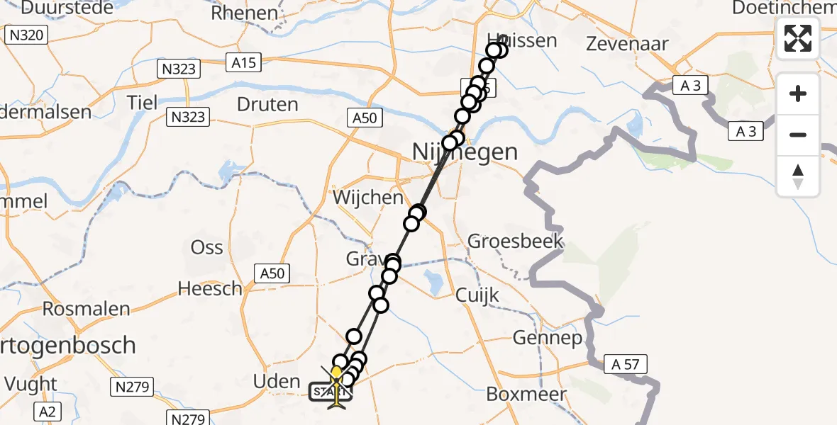 Routekaart van de vlucht: Lifeliner 3 naar Vliegbasis Volkel, Zeelandsedijk