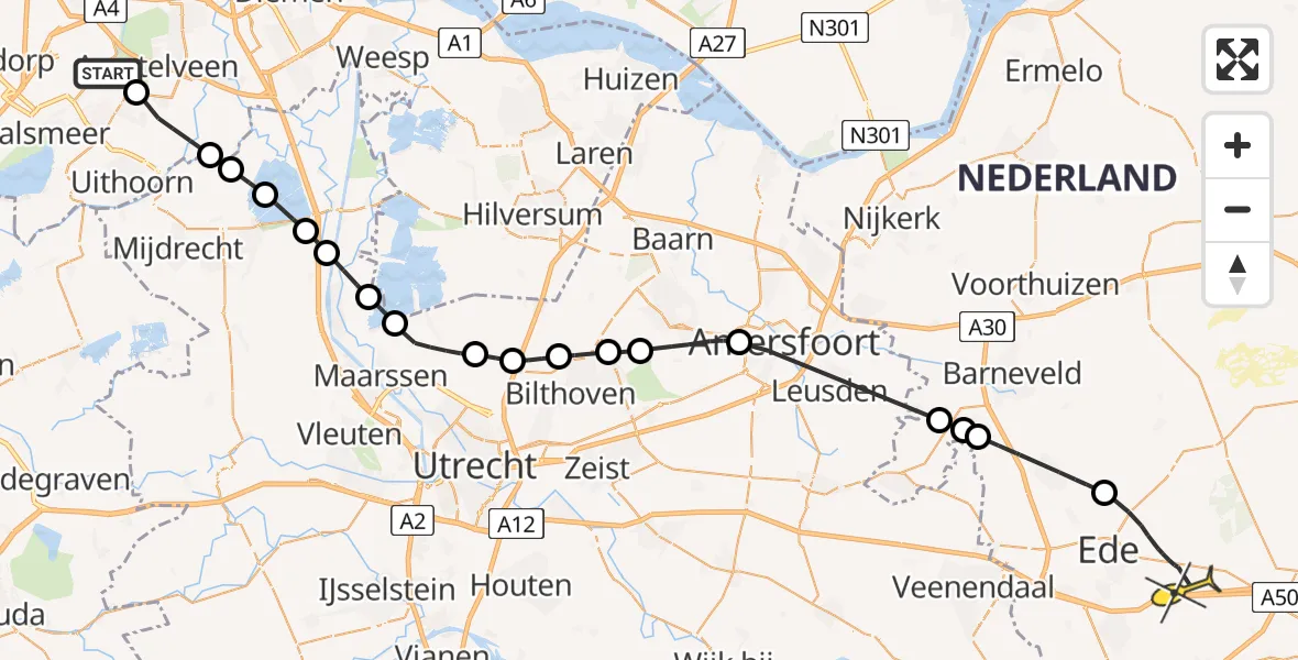 Routekaart van de vlucht: Politiehelikopter naar Ede, Noorddammerweg
