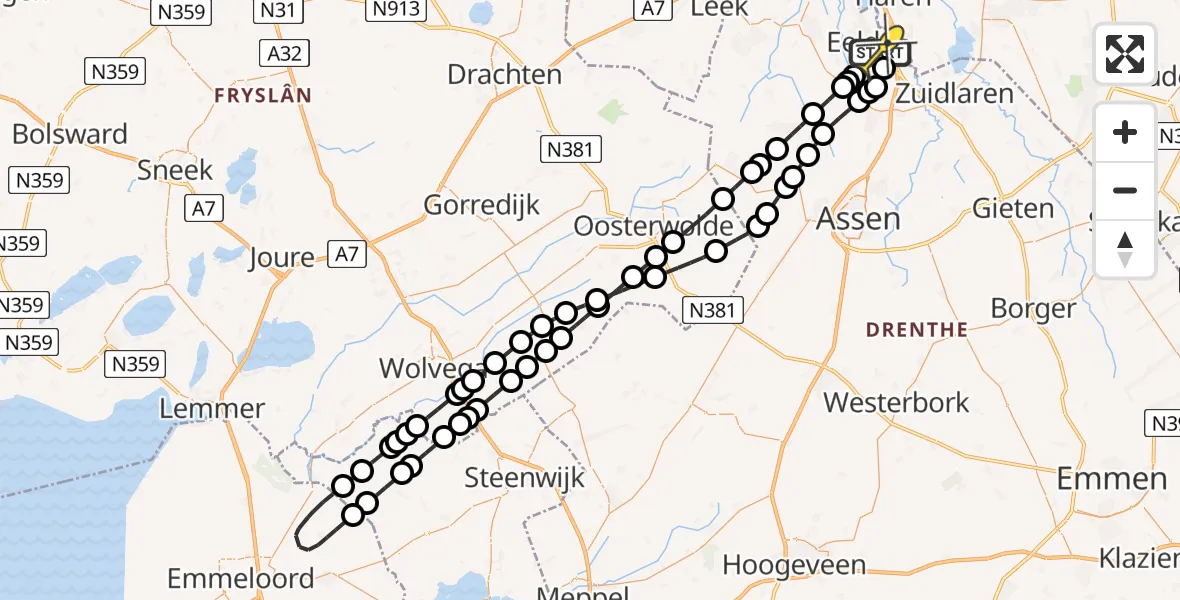 Routekaart van de vlucht: Lifeliner 4 naar Groningen Airport Eelde, Homsteeg