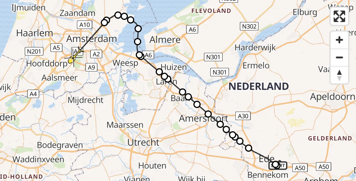 Routekaart van de vlucht: Politiehelikopter naar Badhoevedorp, Ginkelse Heide