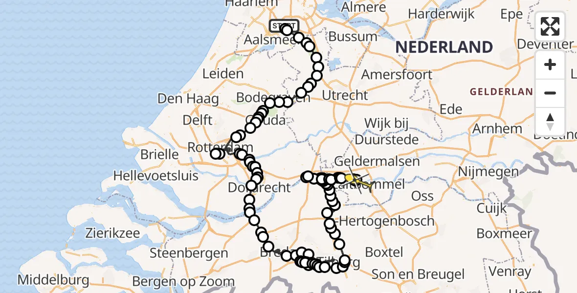 Routekaart van de vlucht: Politieheli naar Haaften, Amsterdam-Bataviaweg