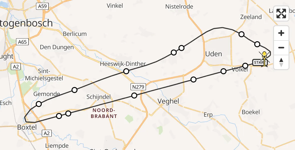 Routekaart van de vlucht: Lifeliner 3 naar Vliegbasis Volkel, Zeelandsedijk