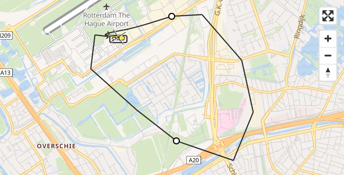 Routekaart van de vlucht: Lifeliner 2 naar Rotterdam The Hague Airport, Terletweg