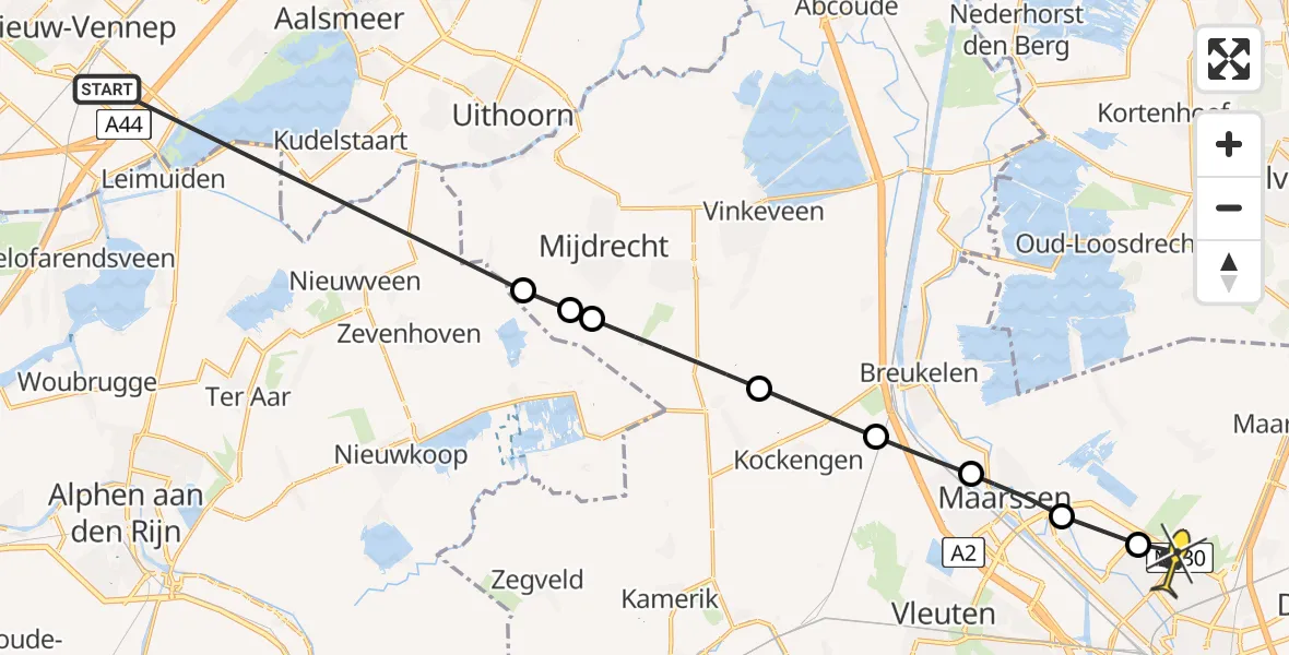 Routekaart van de vlucht: Politiehelikopter naar Utrecht, Schattekerkerweg