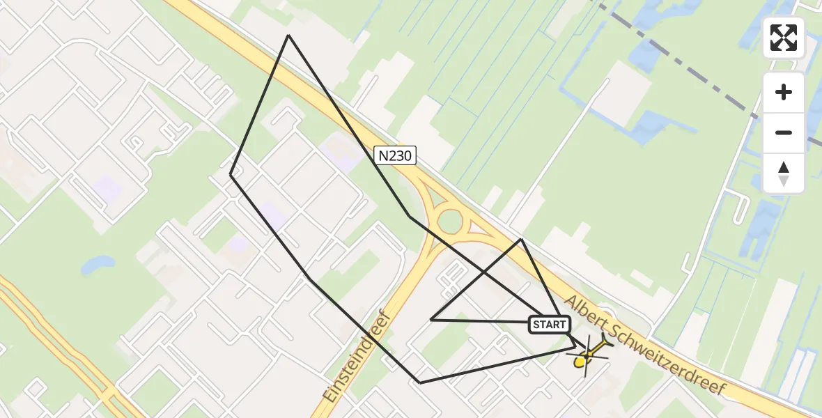 Routekaart van de vlucht: Politiehelikopter naar Utrecht, Nataldreef