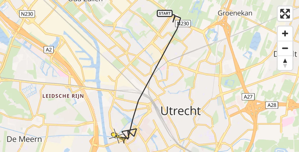 Routekaart van de vlucht: Politiehelikopter naar Utrecht, Alberdingk Thijmstraat