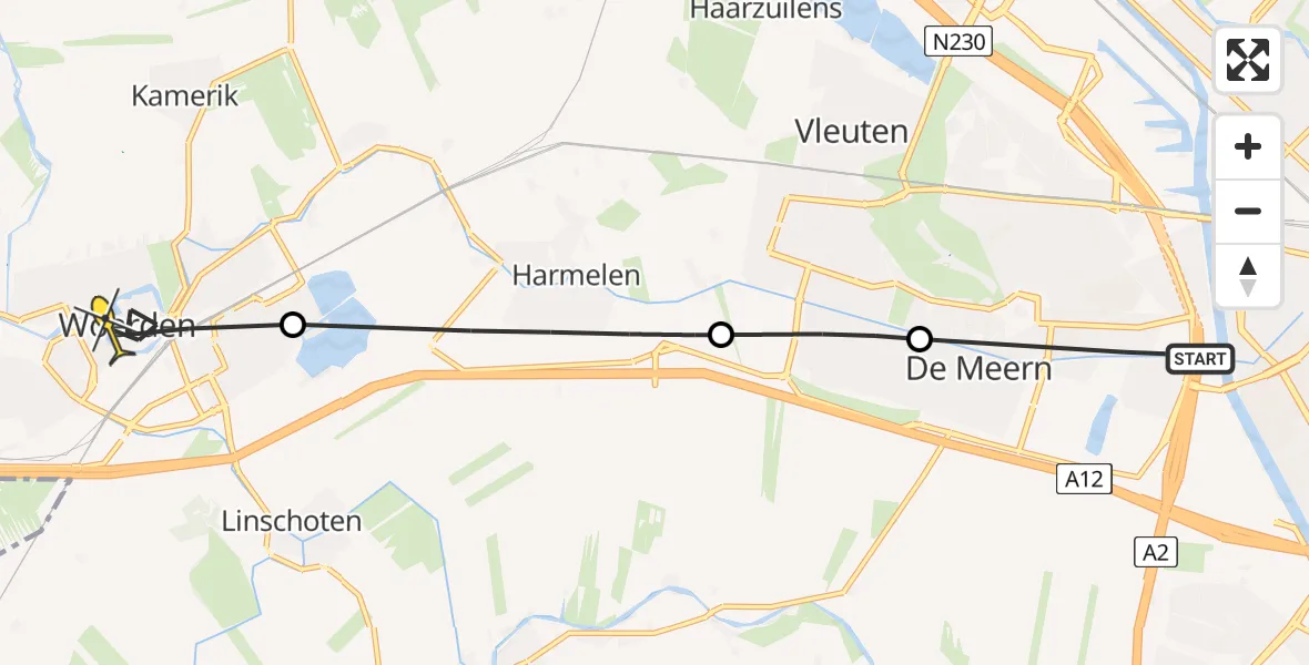 Routekaart van de vlucht: Politiehelikopter naar Woerden, Albanusweg