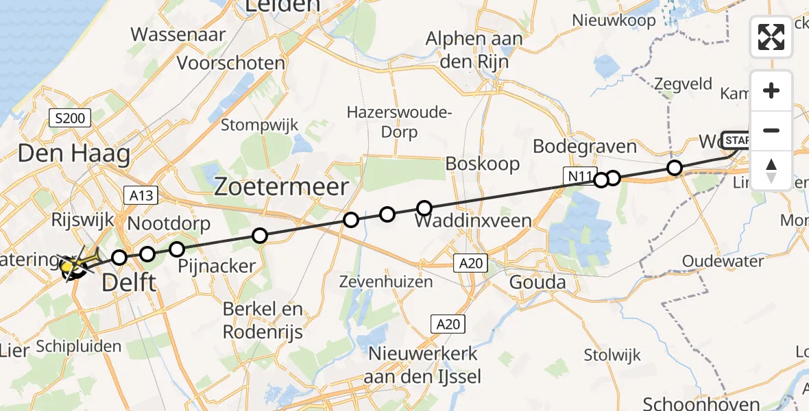 Routekaart van de vlucht: Politieheli naar Rijswijk, Ampèreweg