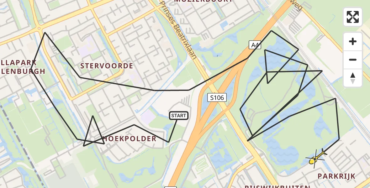 Routekaart van de vlucht: Politiehelikopter naar Rijswijk, Weidedreef