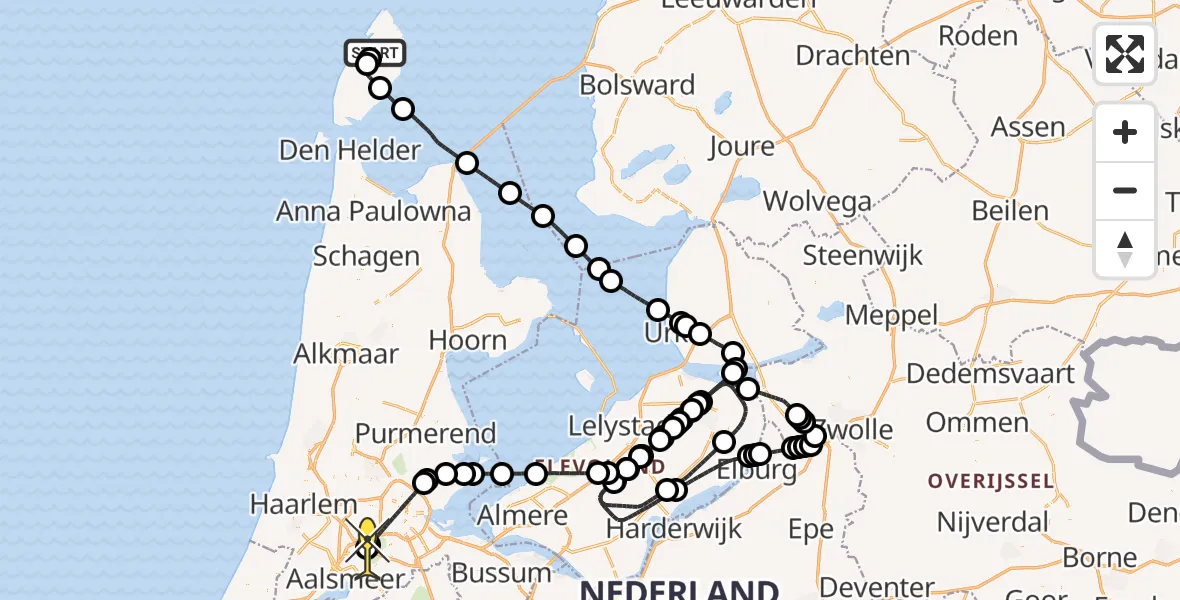 Routekaart van de vlucht: Politieheli naar Schiphol, Postweg