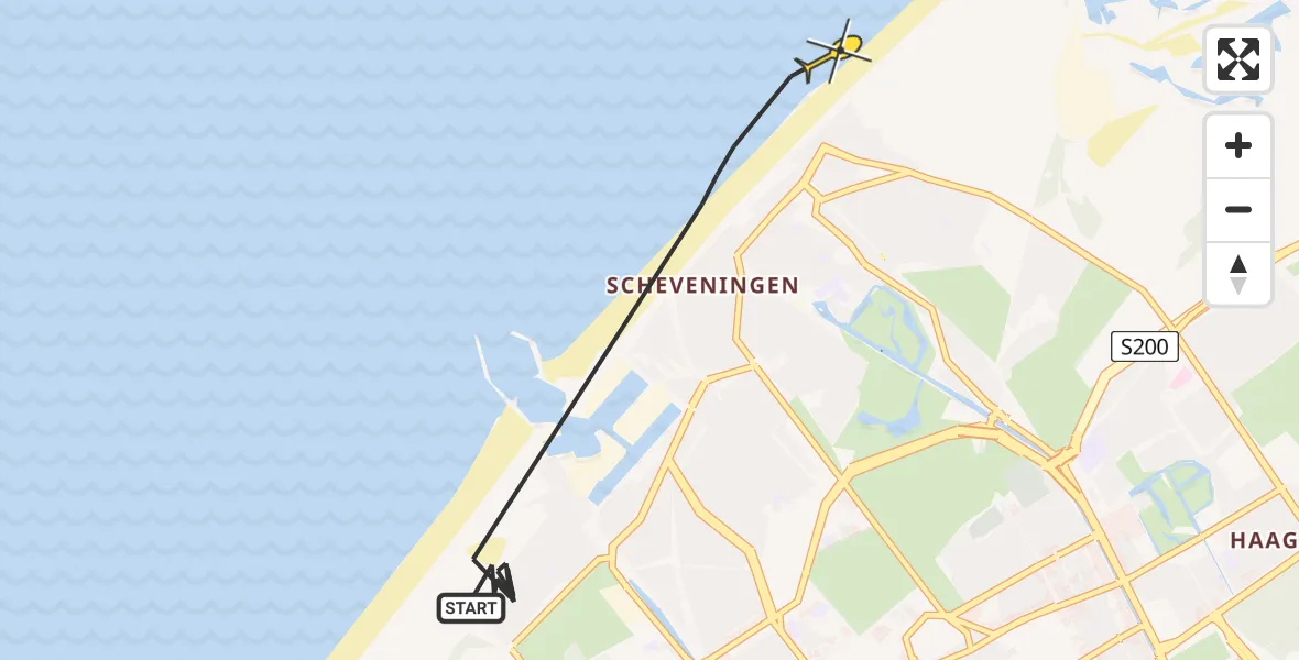 Routekaart van de vlucht: Politiehelikopter naar Den Haag, Strandweg