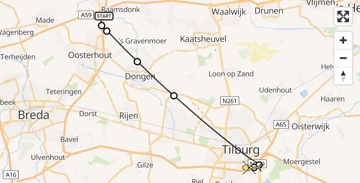 Routekaart van de vlucht: Lifeliner 3 naar Tilburg, Polderweg