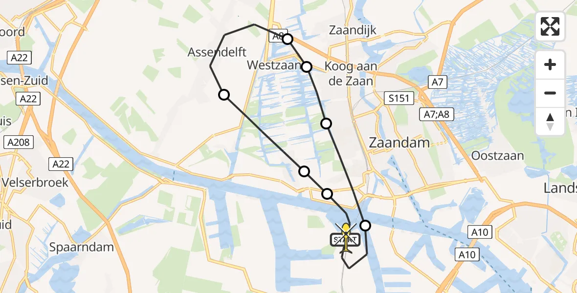 Routekaart van de vlucht: Lifeliner 1 naar Amsterdam Heliport, Rijder