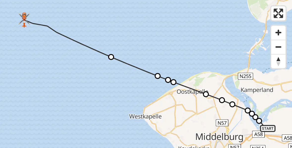 Vluchtroute Kustwachthelikopter Vliegveld Midden-Zeeland - , 23 juli 2025, 12:56
