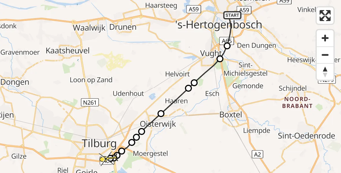 Routekaart van de vlucht: Lifeliner 3 naar Tilburg, Lagelandstraat