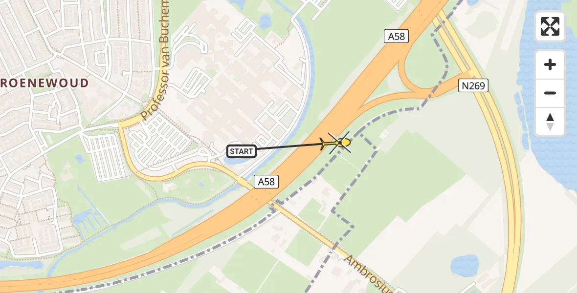 Routekaart van de vlucht: Lifeliner 3 naar Tilburg, Tilburg-Centrum Oost