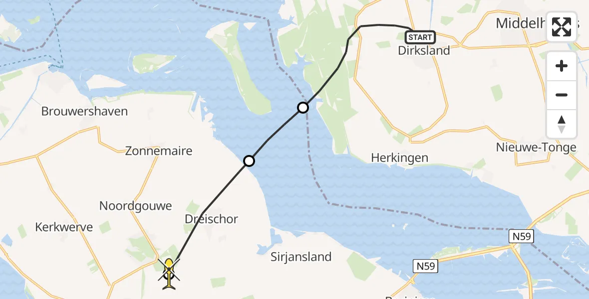Routekaart van de vlucht: Kustwachthelikopter naar Zierikzee, 2e Stoofweg
