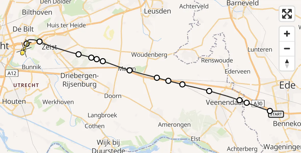 Routekaart van de vlucht: Lifeliner 3 naar Universitair Medisch Centrum Utrecht, Maanderbroekweg