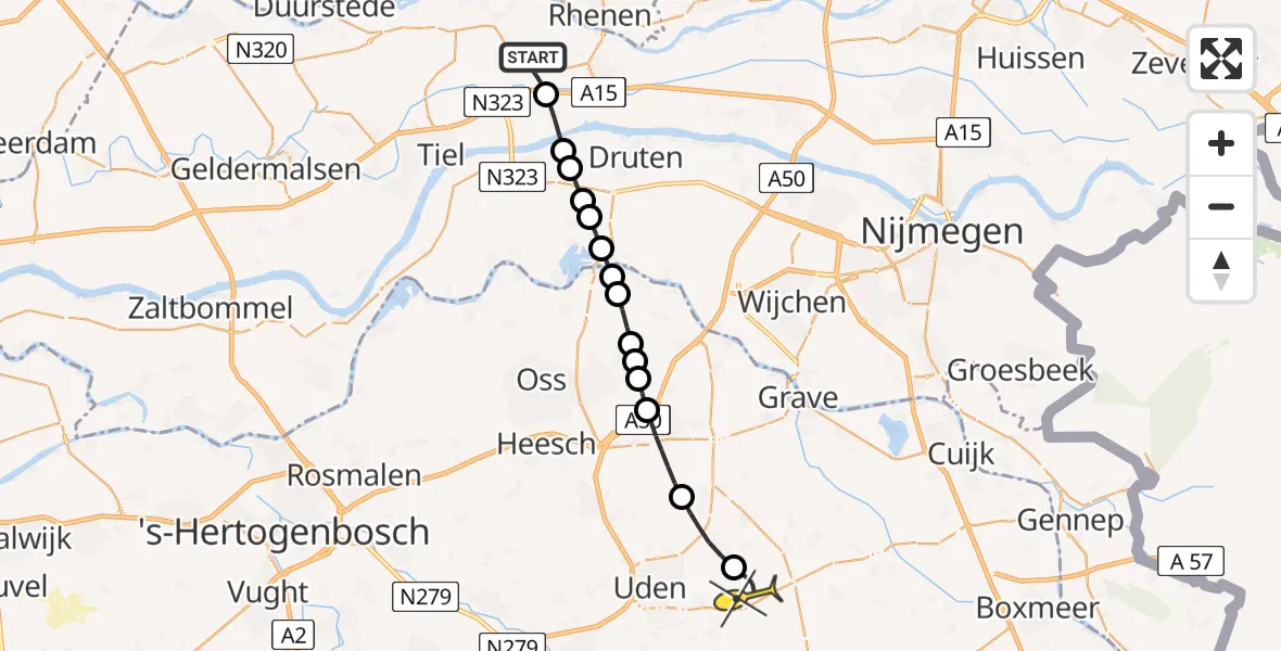 Routekaart van de vlucht: Lifeliner 3 naar Vliegbasis Volkel, J. van der Leeweg