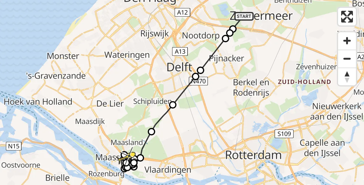 Routekaart van de vlucht: Politiehelikopter naar Maassluis, Sportpad