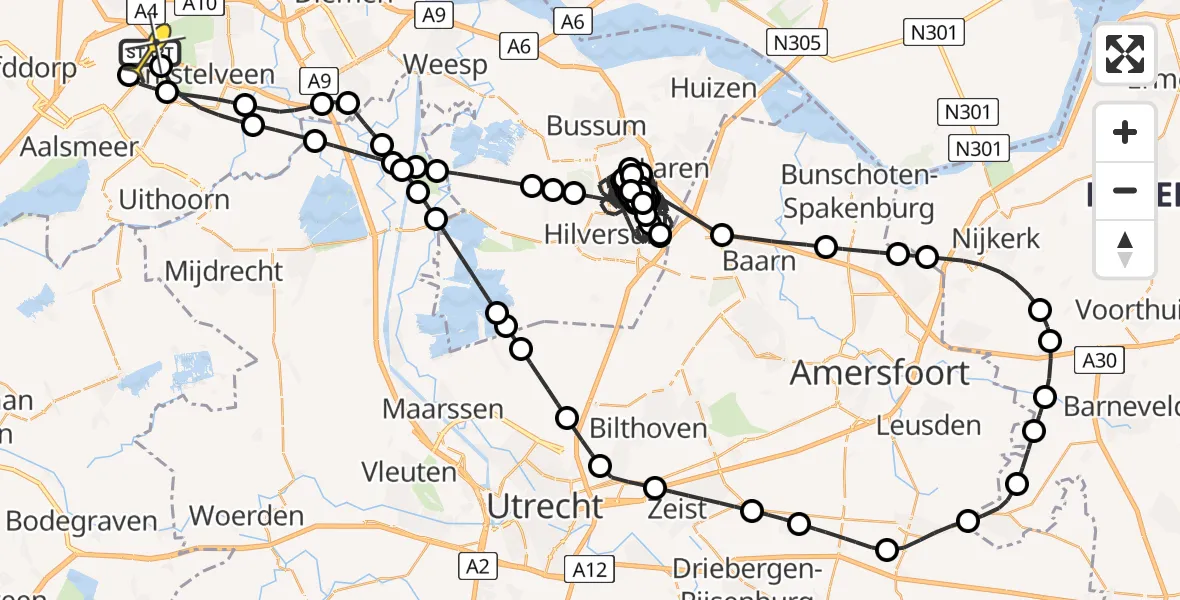Vluchtroute Politiehelikopter van Schiphol naar Schiphol