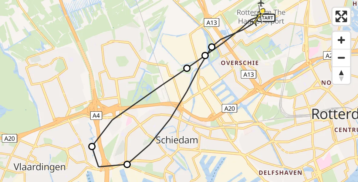 Routekaart van de vlucht: Lifeliner 2 naar Rotterdam The Hague Airport, Schielaan