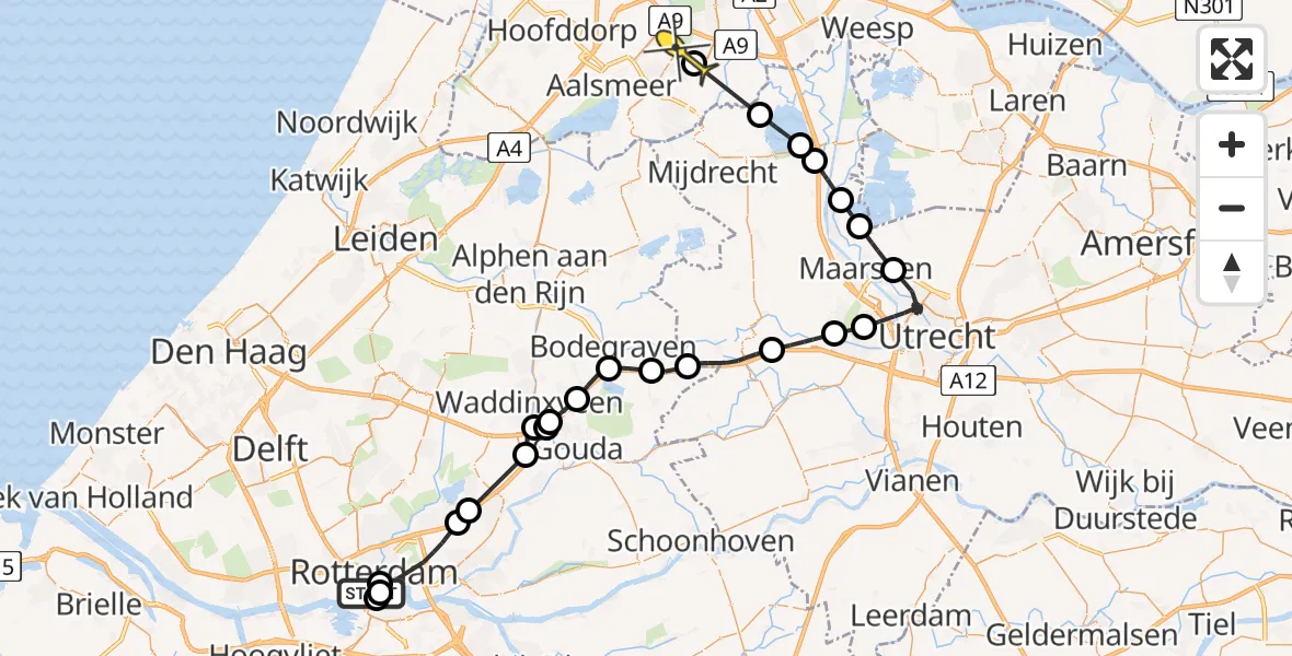 Routekaart van de vlucht: Politieheli naar Amstelveen, Jufferkade