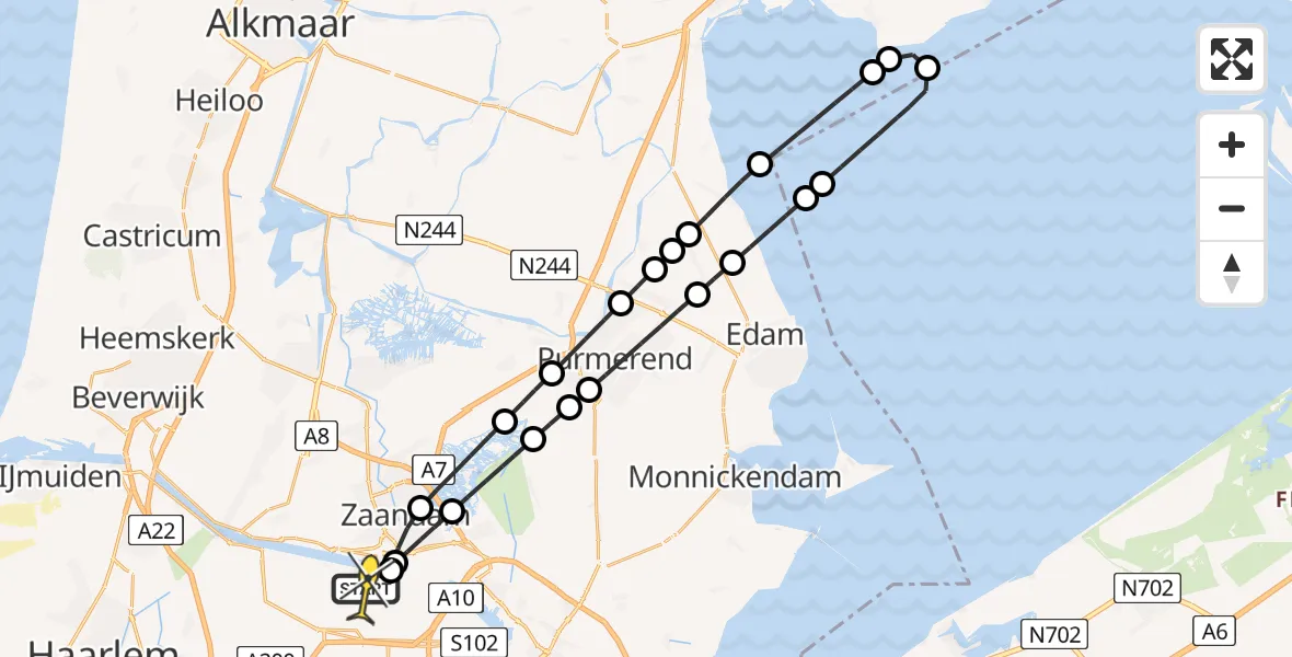 Routekaart van de vlucht: Lifeliner 1 naar Amsterdam Heliport, Belangenvereniging tuinders Zaanderhorn
