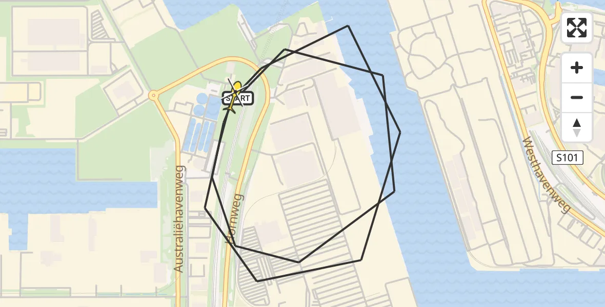 Routekaart van de vlucht: Lifeliner 1 naar Amsterdam Heliport, Westhaven