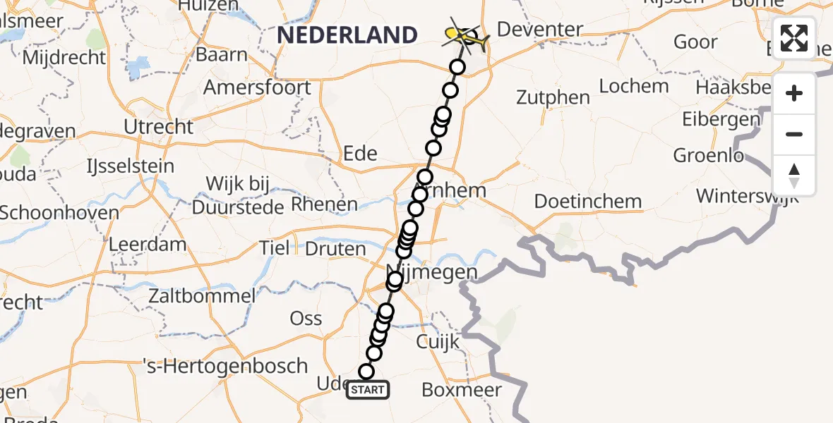 Routekaart van de vlucht: Lifeliner 3 naar Apeldoorn, Zeelandsedijk