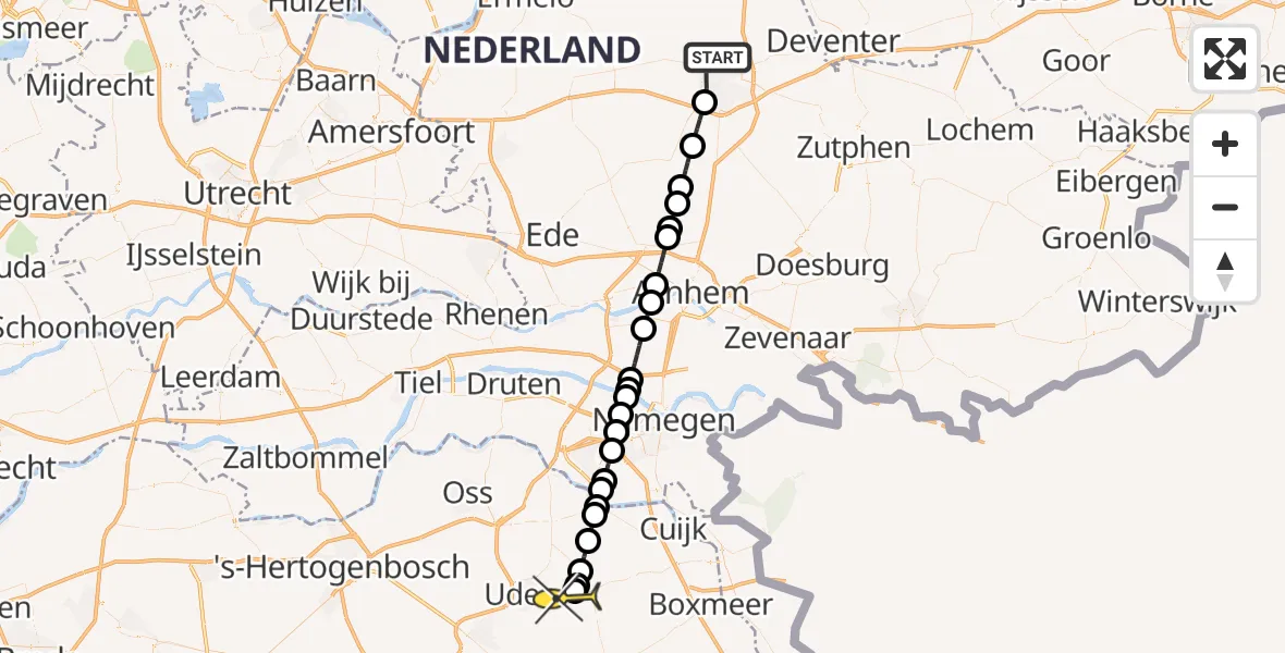 Routekaart van de vlucht: Lifeliner 3 naar Vliegbasis Volkel, Koninklijk Park