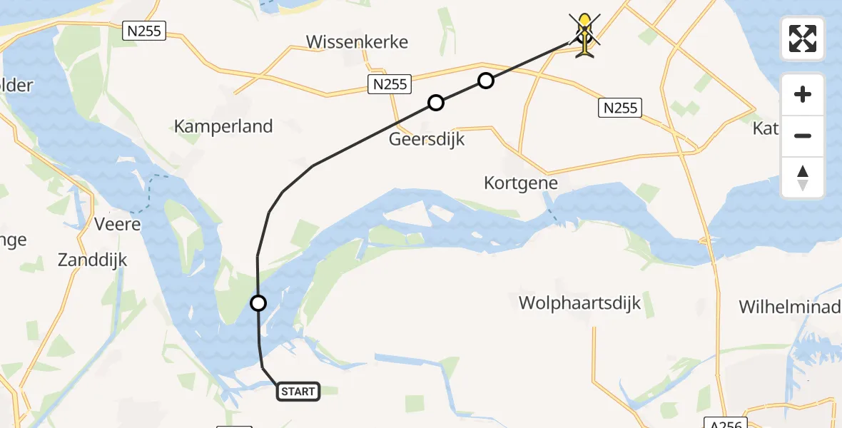 Routekaart van de vlucht: Kustwachthelikopter naar Colijnsplaat, Lamsoor