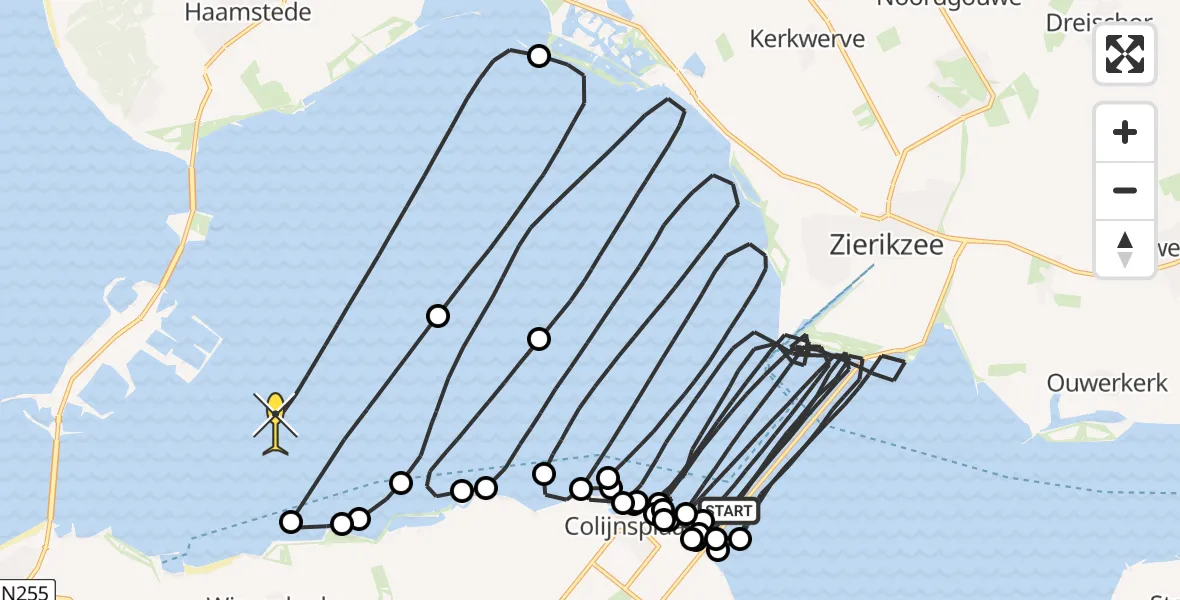 Routekaart van de vlucht: Kustwachthelikopter naar Serooskerke, Straalweg