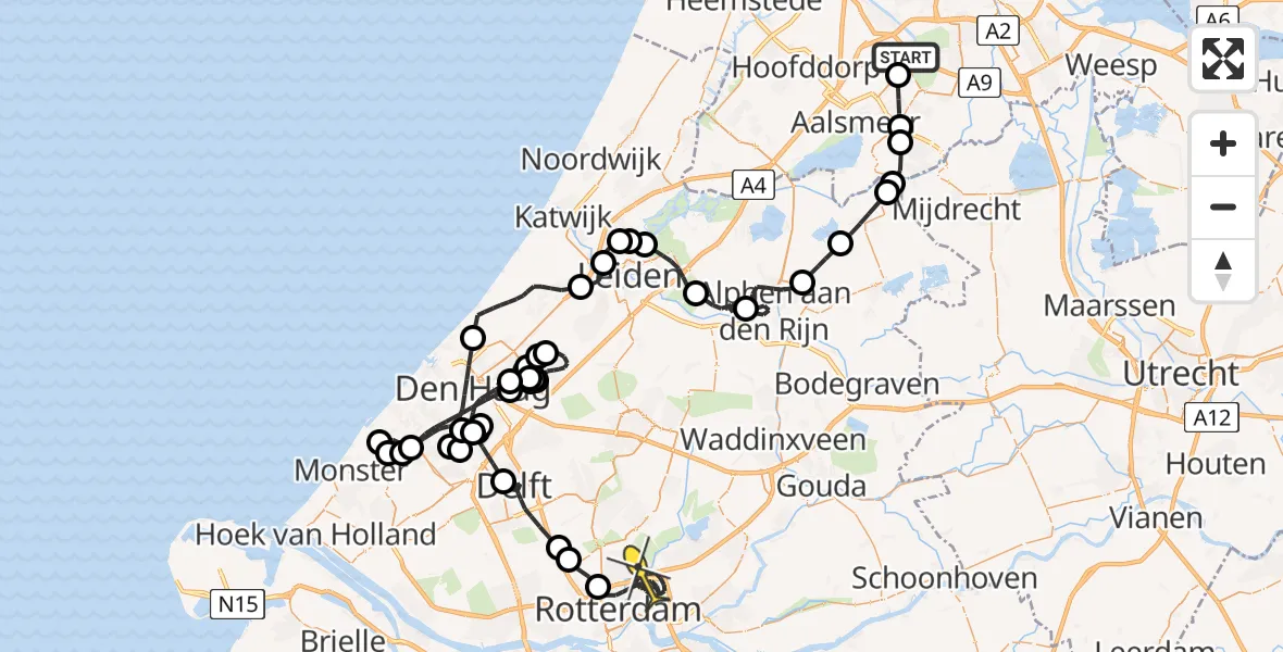Routekaart van de vlucht: Politiehelikopter naar Rotterdam, Mr. Jac. Takkade