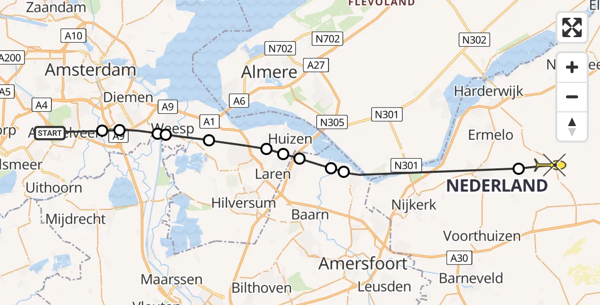 Routekaart van de vlucht: Politieheli naar Ermelo, Bloesemtuin
