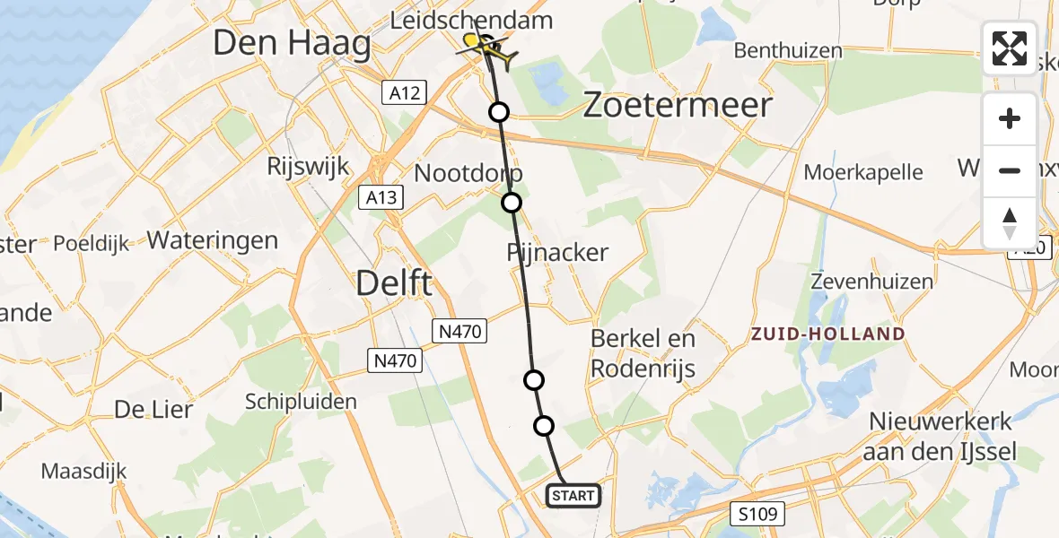 Routekaart van de vlucht: Lifeliner 2 naar Leidschendam, Schieveense polder