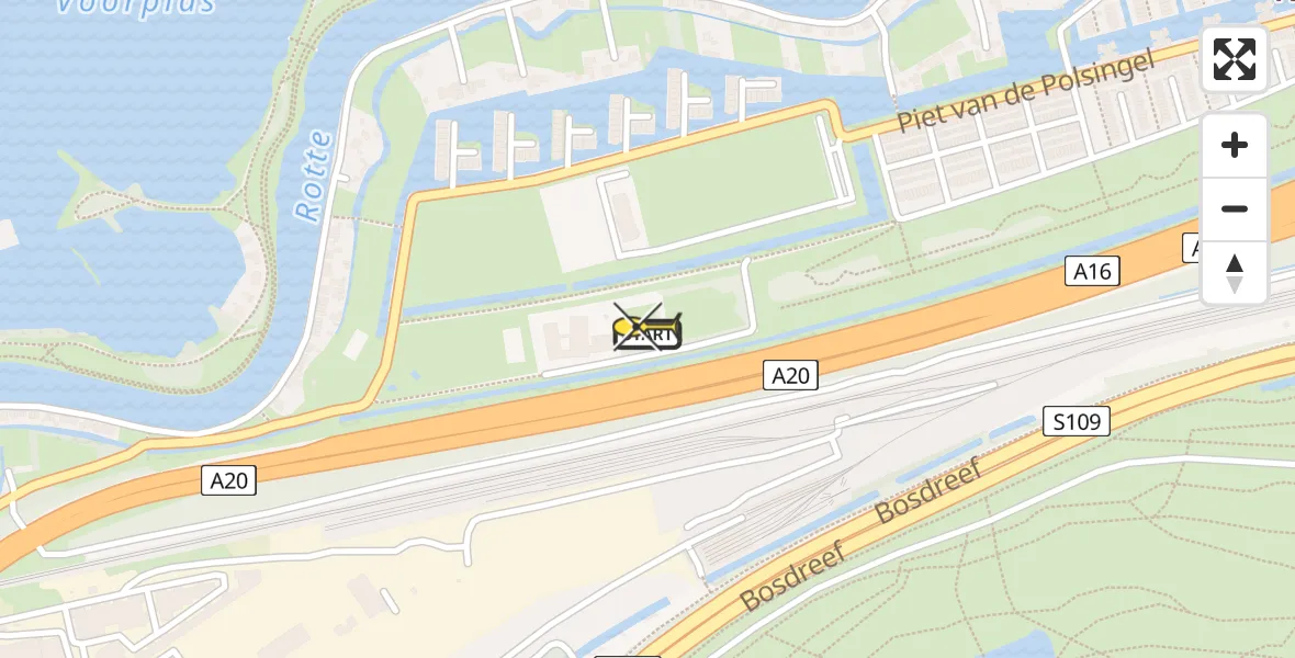 Routekaart van de vlucht: Politieheli naar Rotterdam, Voorwateringweg