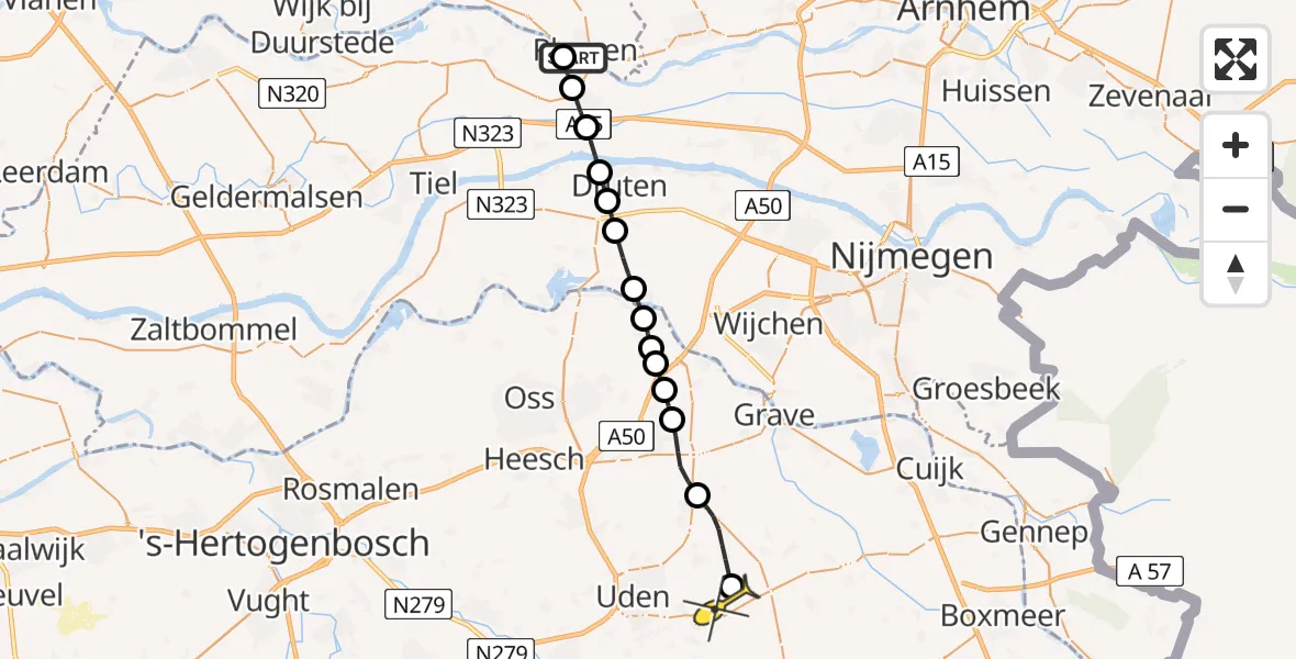 Routekaart van de vlucht: Lifeliner 3 naar Vliegbasis Volkel, Remsestraat