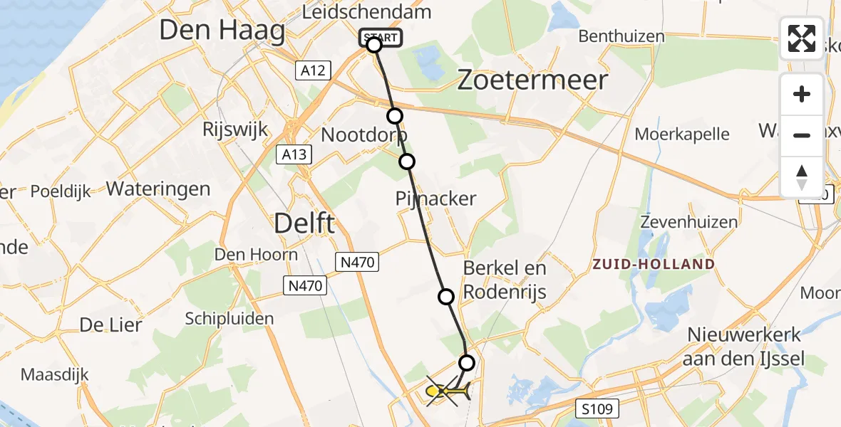 Routekaart van de vlucht: Lifeliner 2 naar Rotterdam The Hague Airport, Boterbloemveld