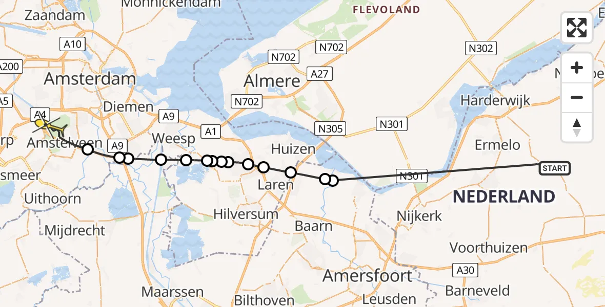 Routekaart van de vlucht: Politieheli naar Amstelveen, Tonnenberg