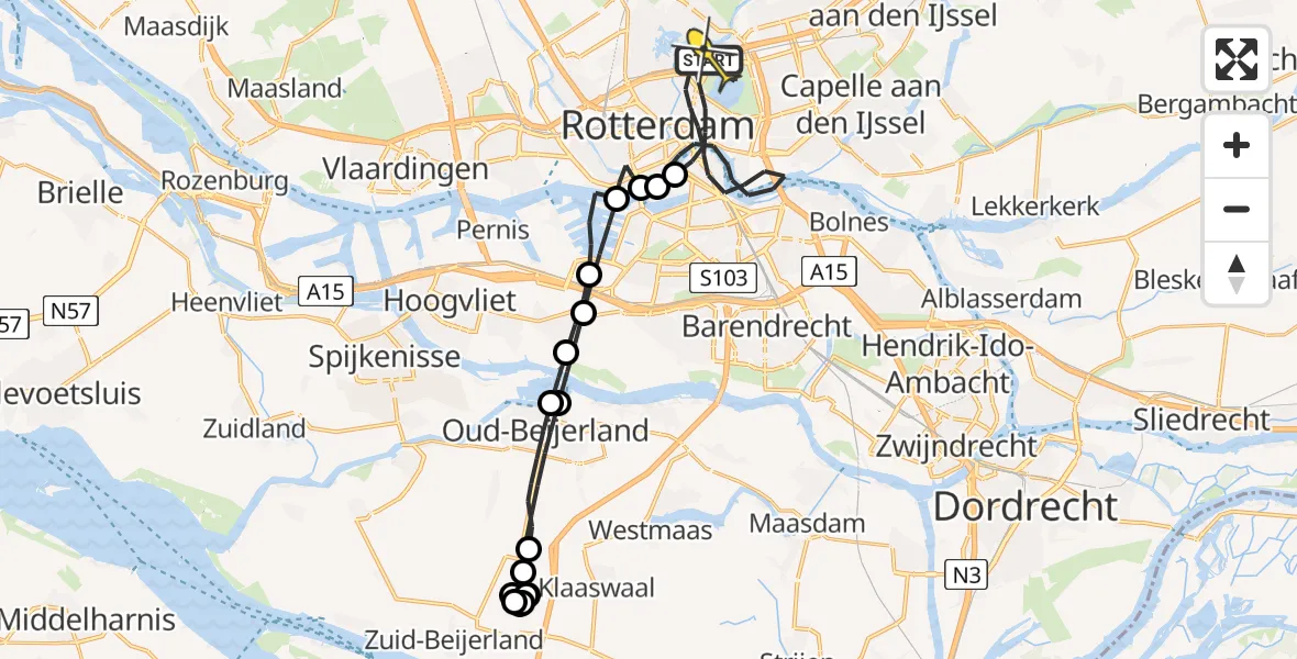 Routekaart van de vlucht: Politiehelikopter naar Rotterdam, Veilingweg