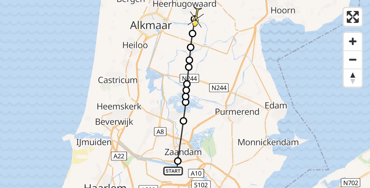 Routekaart van de vlucht: Lifeliner 1 naar Heerhugowaard, Capriweg