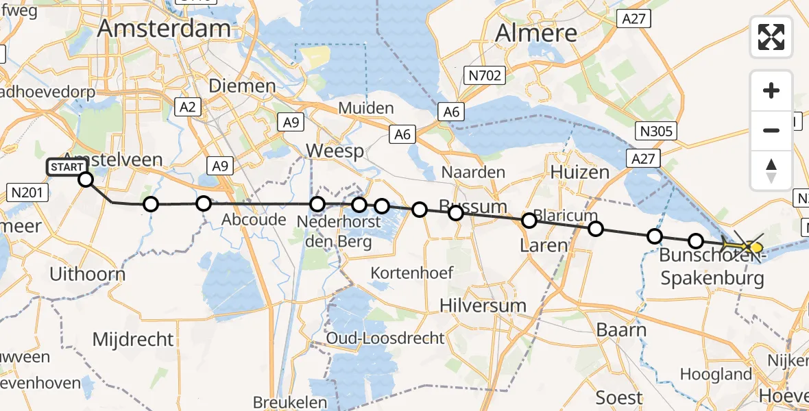 Routekaart van de vlucht: Politieheli naar Zeewolde, Schinkeldijkje