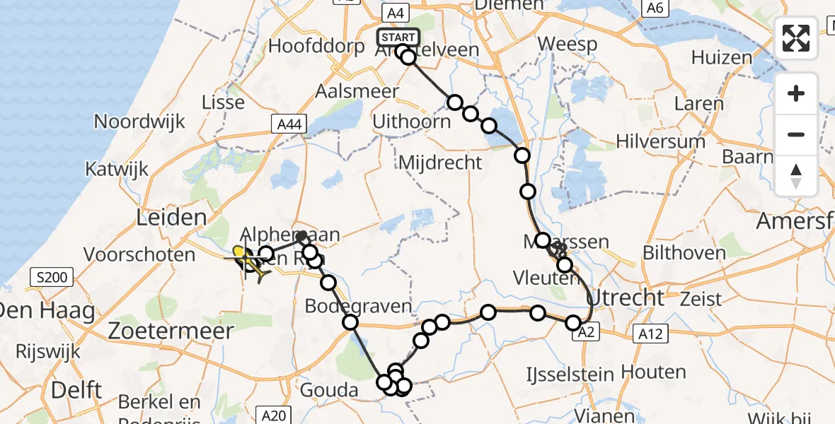 Routekaart van de vlucht: Politiehelikopter naar Hazerswoude-Dorp, Bosrandweg