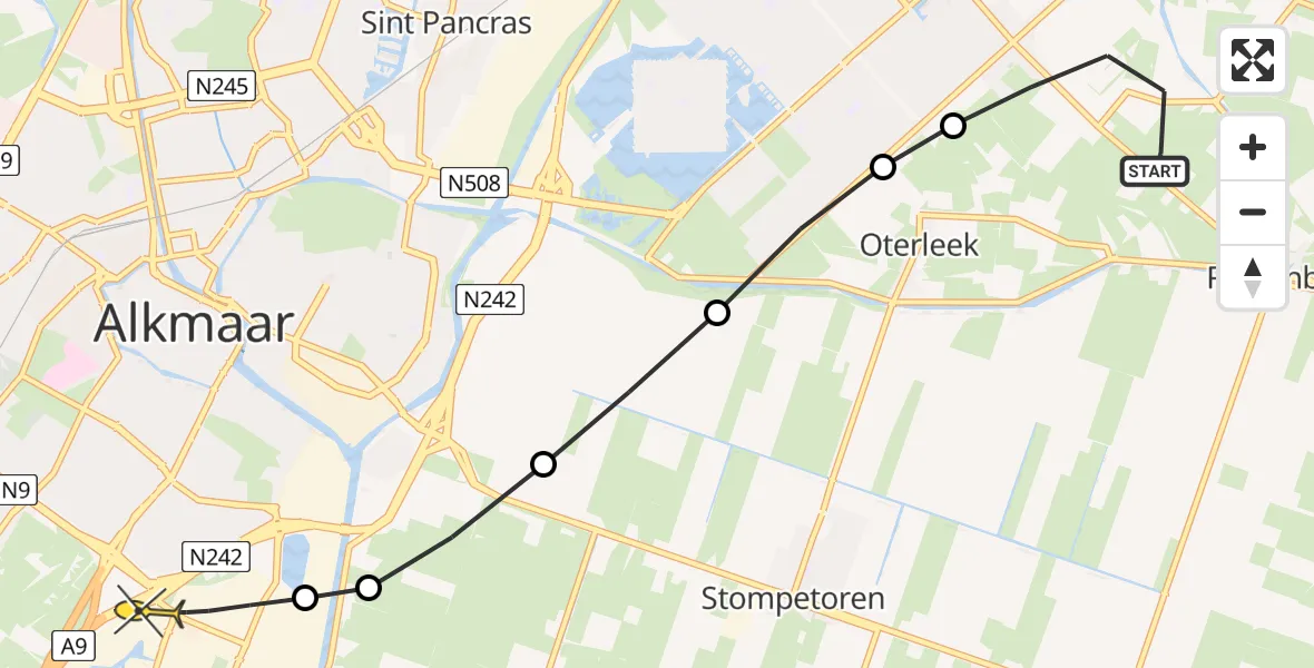 Routekaart van de vlucht: Lifeliner 1 naar Alkmaar, Korteweg