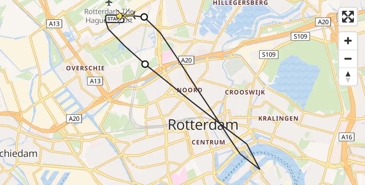 Routekaart van de vlucht: Lifeliner 2 naar Rotterdam The Hague Airport, Van Leeuwenhoekhof