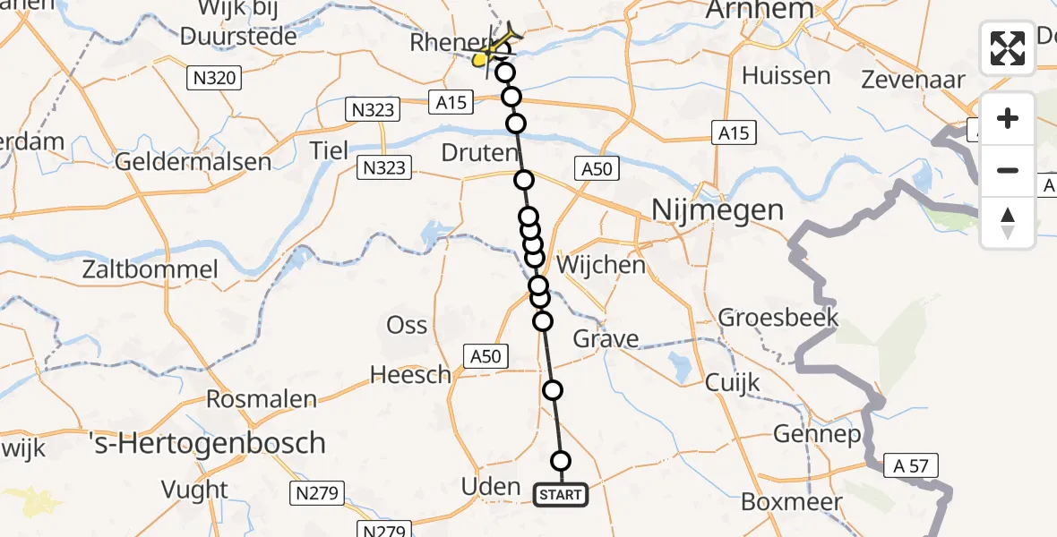 Routekaart van de vlucht: Lifeliner 3 naar Rhenen, Zeelandsedijk