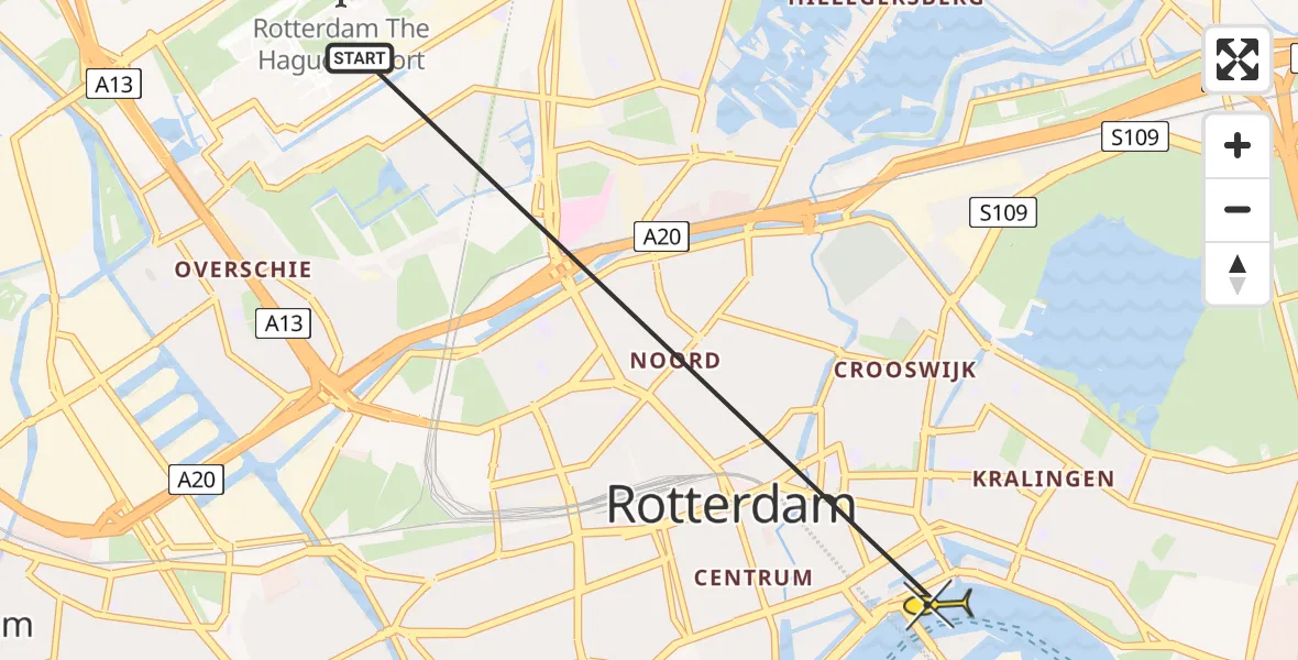 Routekaart van de vlucht: Lifeliner 2 naar Rotterdam, Brandenburgbaan
