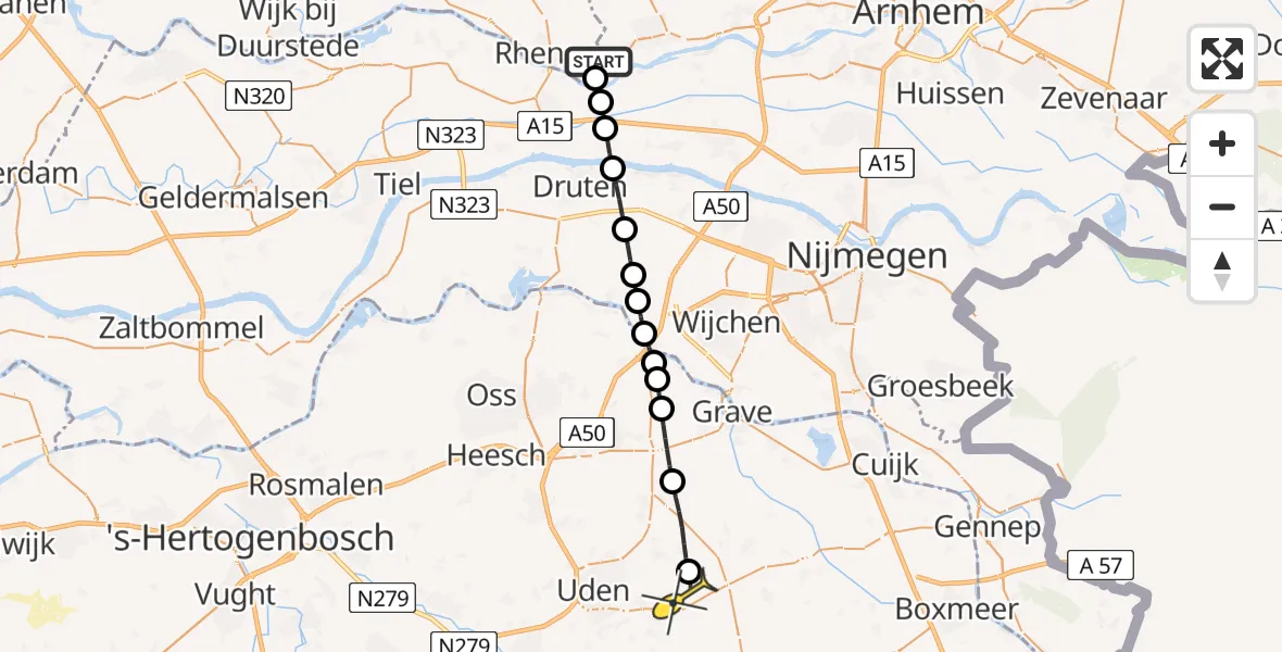 Routekaart van de vlucht: Lifeliner 3 naar Vliegbasis Volkel, Grebbedijk